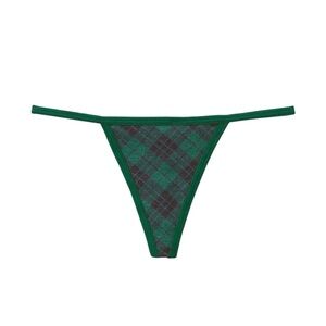PINK Cotton V String Panty In A Beautiful Garnet Green Plaid